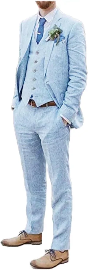 Men Suits Linen Beach Wedding Suits 3 Piece Groomsmen Attire Linen Blazer Vest Pant Prom Tuxedo