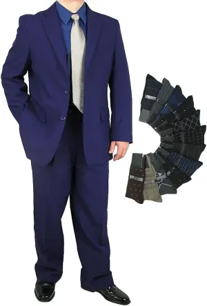 Mens 2-Piece Regular Fit Dress Suit Single-Breasted Jacket & Flat-Front Pants Includes Free Stylish Socks