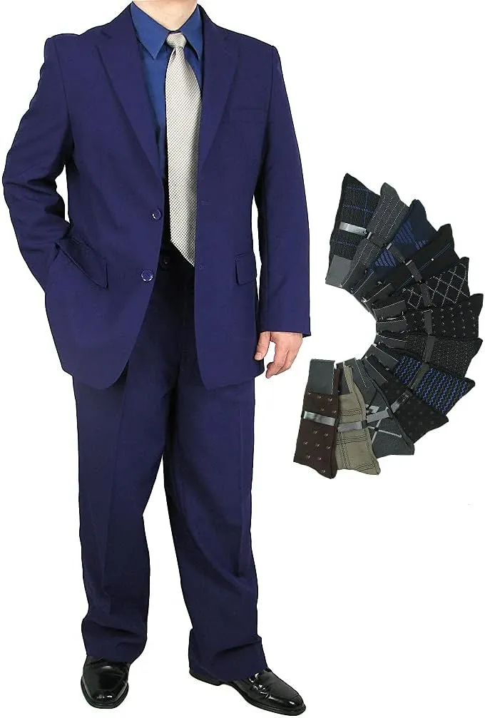 Mens 2-Piece Regular Fit Dress Suit Single-Breasted Jacket & Flat-Front Pants Includes Free Stylish Socks