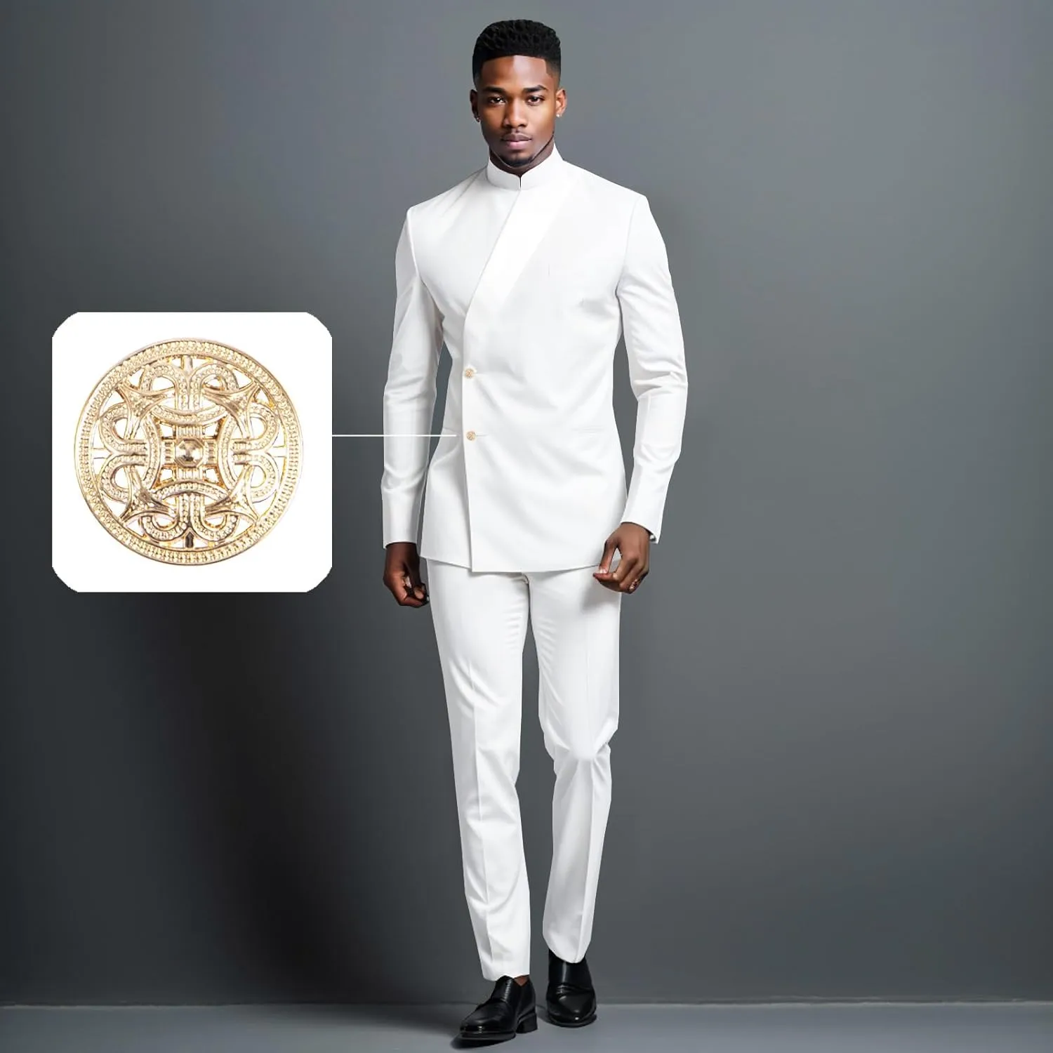 Men's 2 Piece Slim Fit Suit Set Two Buttons Blazer Jacket Pants Set Solid Outfits African Clothes