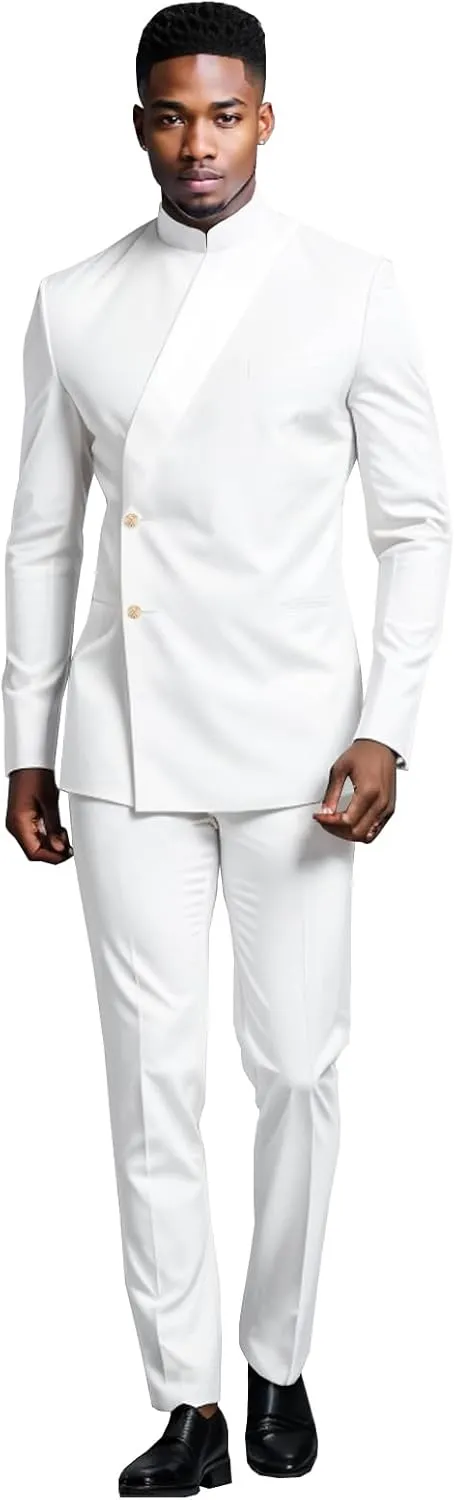 Men's 2 Piece Slim Fit Suit Set Two Buttons Blazer Jacket Pants Set Solid Outfits African Clothes