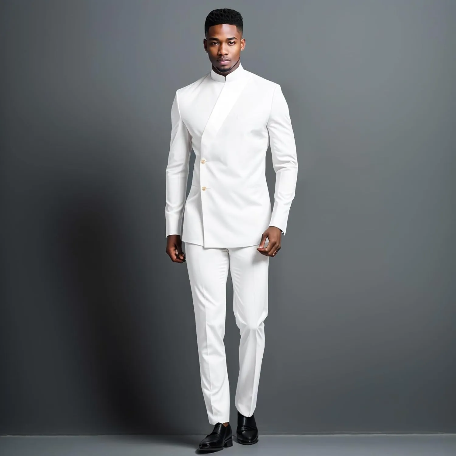 Men's 2 Piece Slim Fit Suit Set Two Buttons Blazer Jacket Pants Set Solid Outfits African Clothes