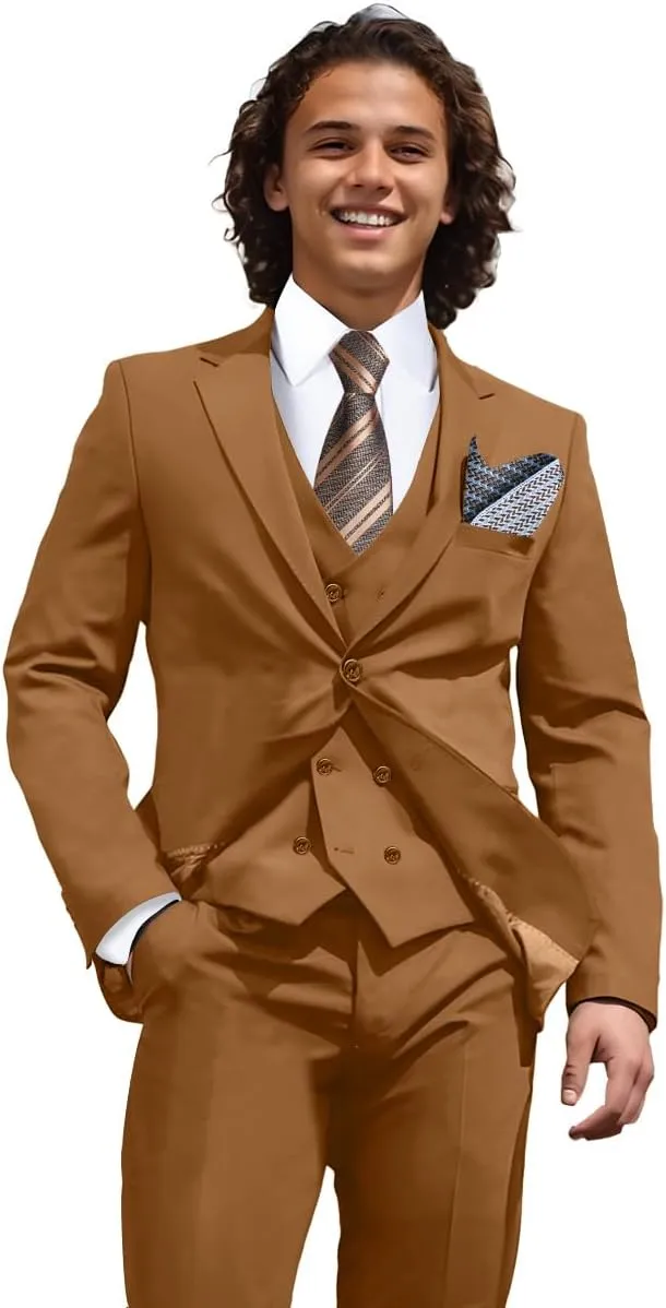 Mens 3 Piece Slim Fit Suit Set, Double Breasted Blazer Vest Pants Business Tuxedo Dress