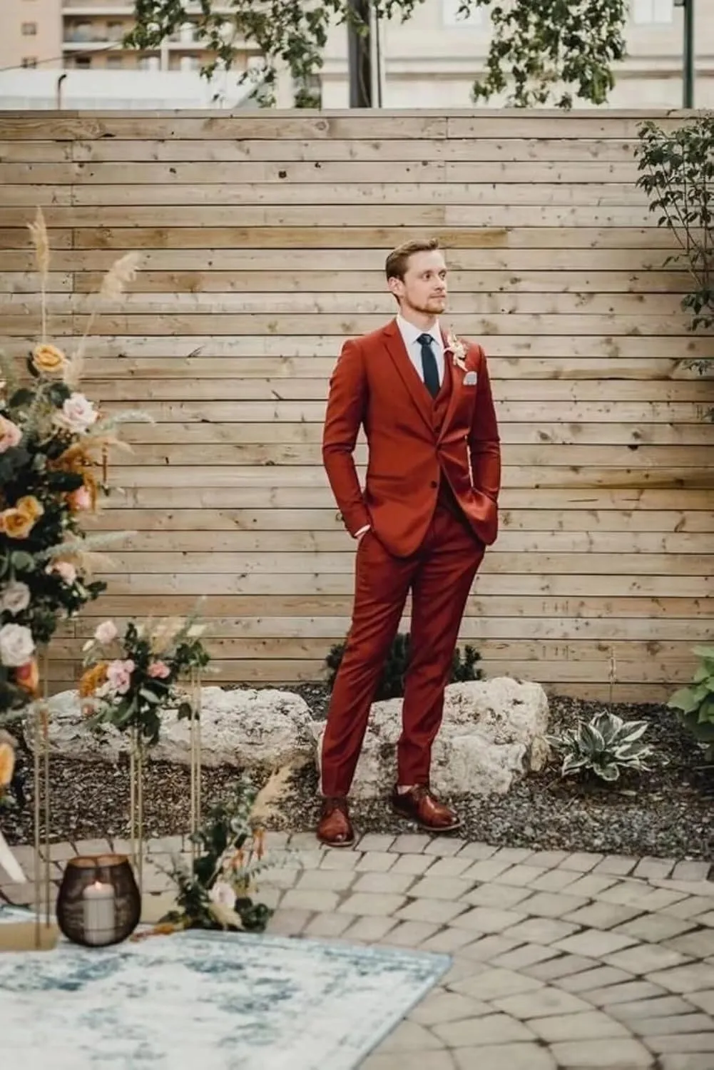 Men's 3 Pieces Suit Slim Fit Two Buttons Blazer Jacket Formal Business Suits Set Solid Vest Pants for Wedding