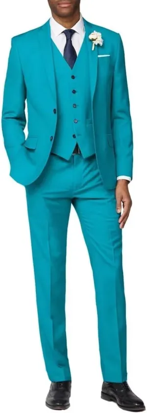 Men's 3 Pieces Suit Slim Fit Two Buttons Blazer Jacket Formal Business Suits Set Solid Vest Pants for Wedding