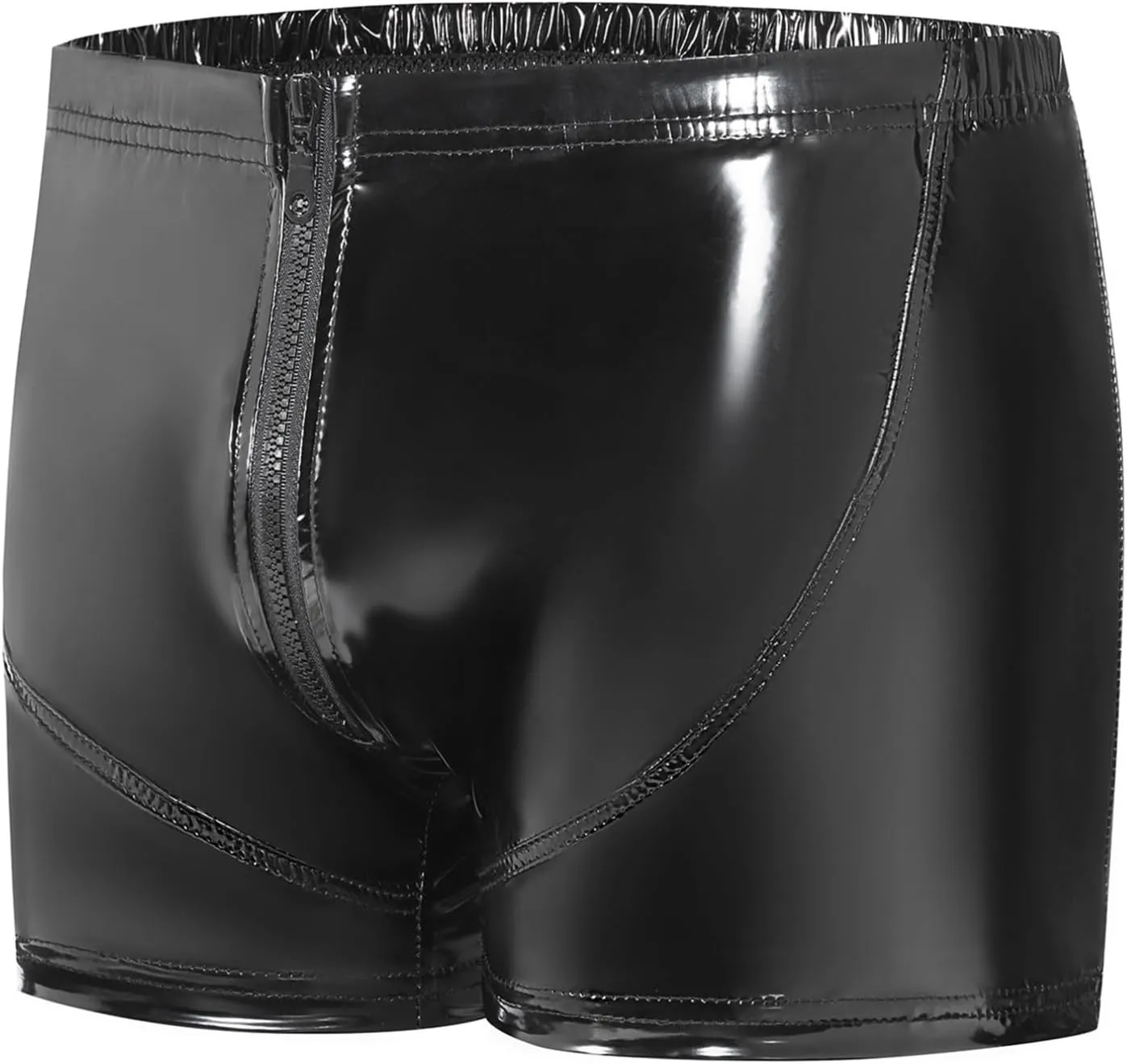 Men's Faux Leather Low Rise Pouch Shorts Swim Trunks Swimsuits Hot Pants Bikini Briefs