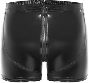 Men's Faux Leather Low Rise Pouch Shorts Swim Trunks Swimsuits Hot Pants Bikini Briefs