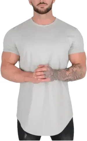 Mens Muscle Fitness T Shirt Summer Cotton Short Sleeve Gym Workout Athleisure Sport Top
