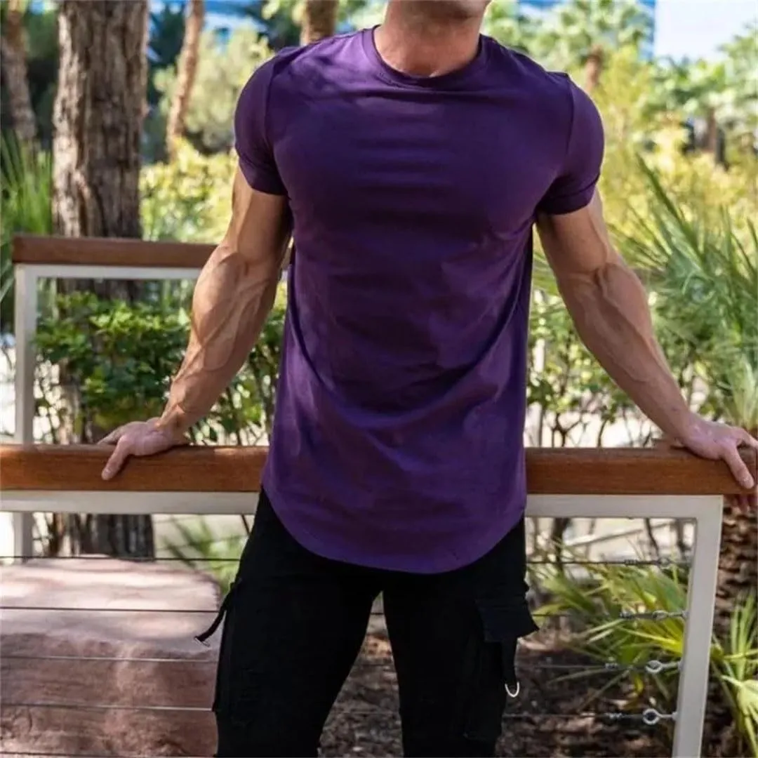 Mens Muscle Fitness T Shirt Summer Cotton Short Sleeve Gym Workout Athleisure Sport Top