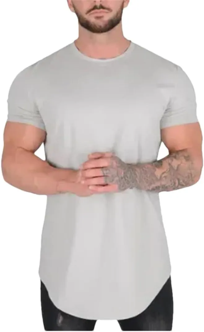 Mens Muscle Fitness T Shirt Summer Cotton Short Sleeve Gym Workout Athleisure Sport Top