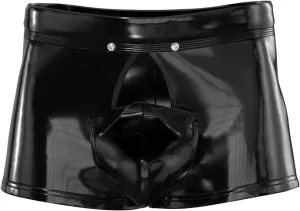 Mens Sexy Patent Leather Shorts Shiny Metallic Short Pants Zipper Button Crotch Boxer Briefs