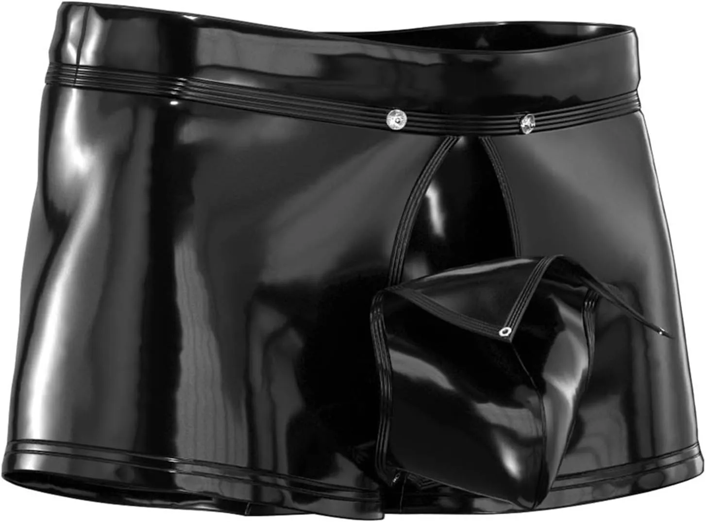 Mens Sexy Patent Leather Shorts Shiny Metallic Short Pants Zipper Button Crotch Boxer Briefs