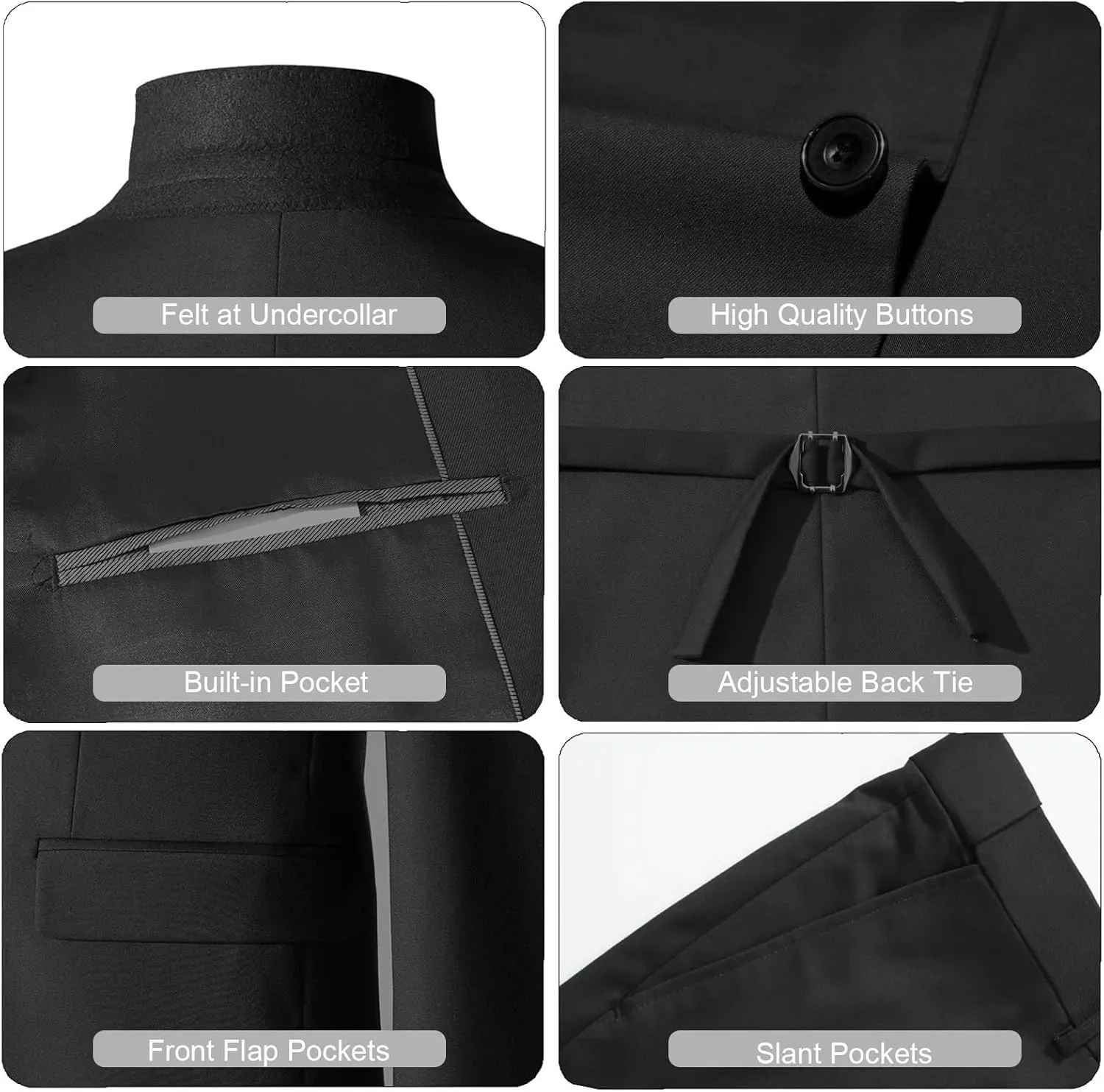 Men's Slim Fit 3 Piece Suits Set, Formal Business 2 Buttons Blazer Jacket Vest Pants with Tie & Bow Tie