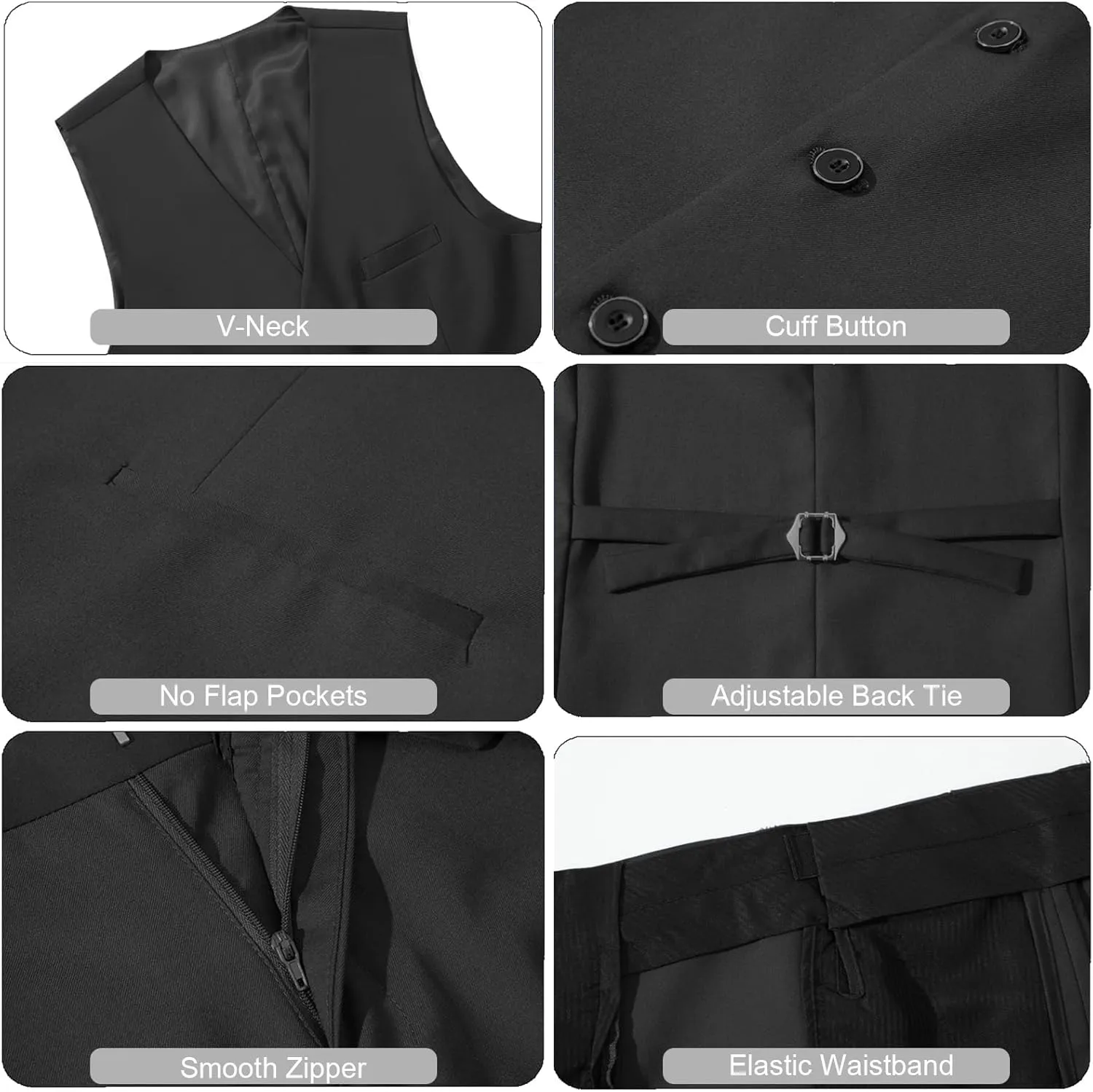Men's Slim Fit 3 Piece Suits Set, Formal Business 2 Buttons Blazer Jacket Vest Pants with Tie & Bow Tie