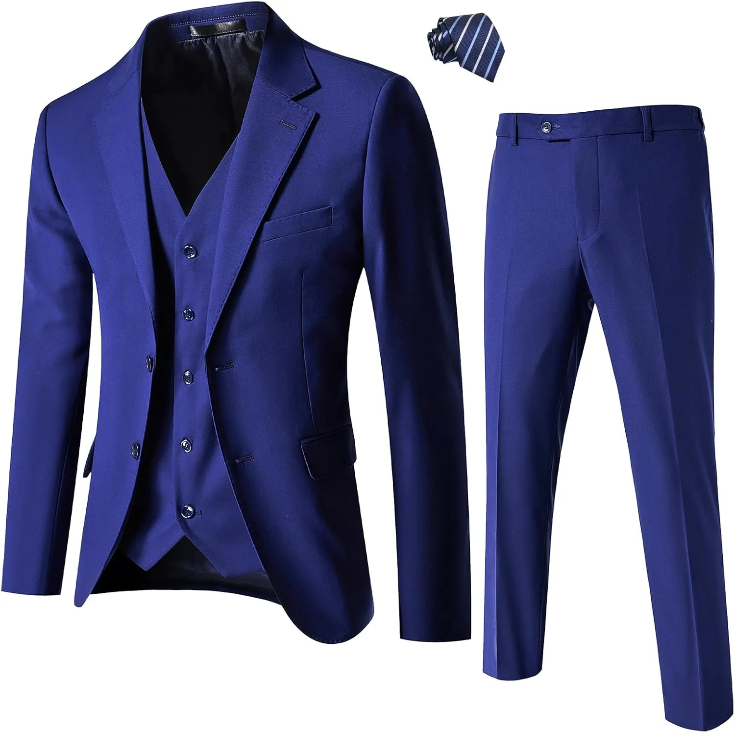 Mens Slim Fit Suit 3-Piece Two-Button Blazer Dress Business Wedding Party Jacket Vest & Pant