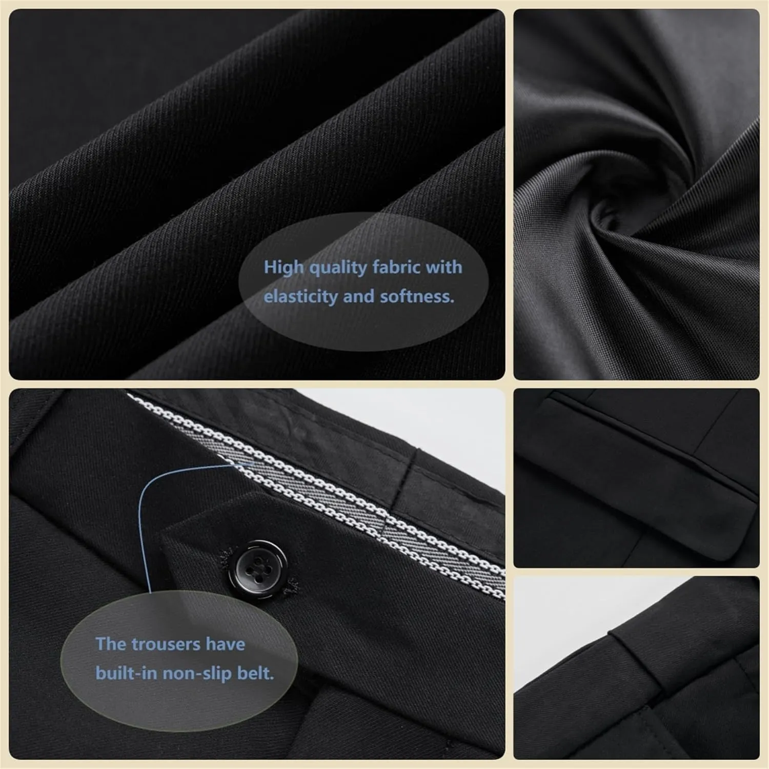 Mens Suit Slim Fit, 3 Piece Suit for Men, One Button Solid Jacket Vest Pants with Tie, Tuxedo Set