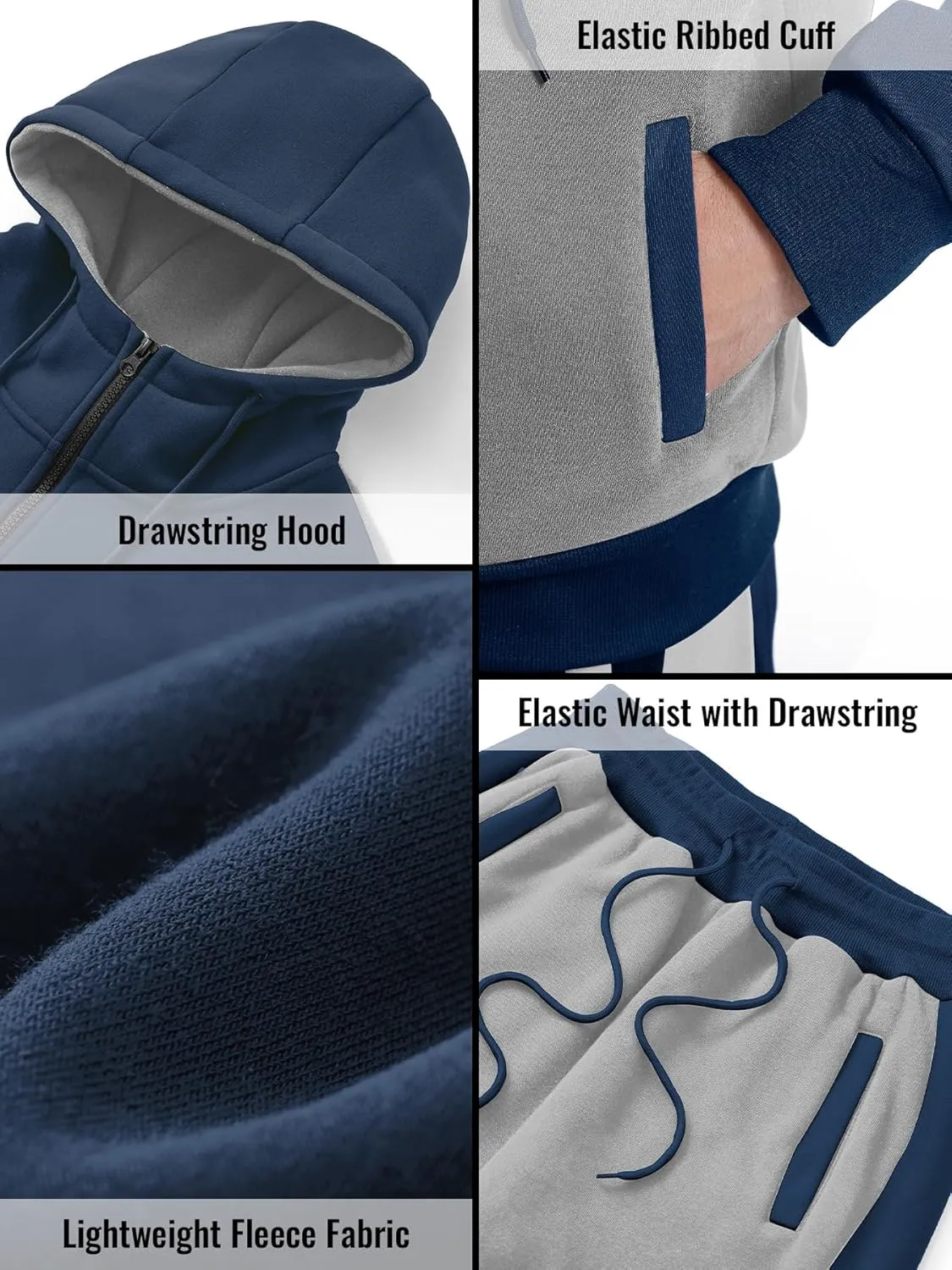 Men's Sweatsuit 2 Pieces Set Casual Jogging Athletic Hooded Tracksuit Full Zip Color Blocks Long Sleeve Outfit