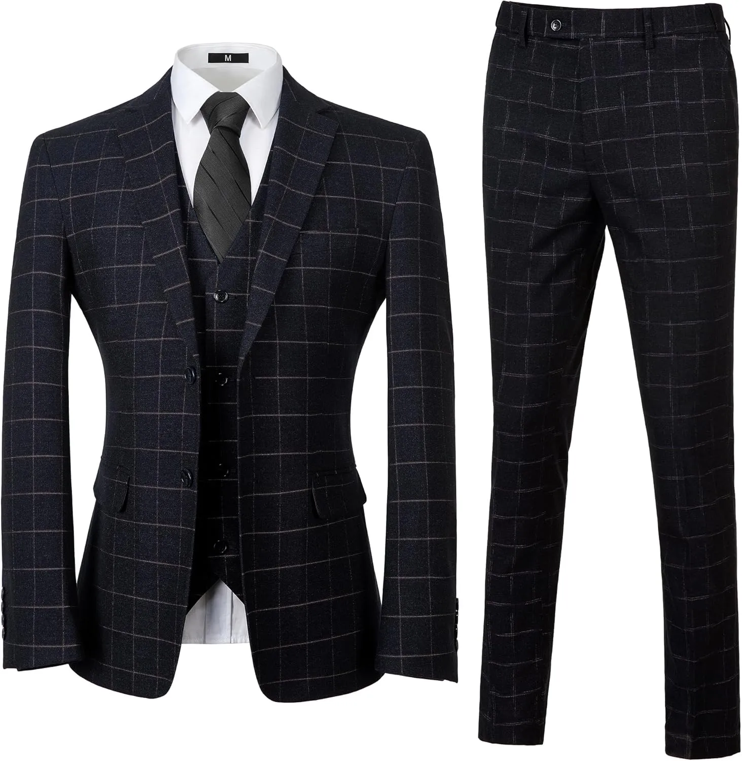 Men's Tuxedo Suits Slim Fit Plaid Suits for Men 3 Piece Suit Jacket Vest Pants Set for Wedding Prom
