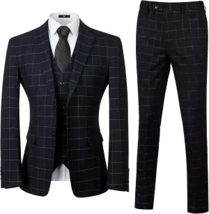 Men's Tuxedo Suits Slim Fit Plaid Suits for Men 3 Piece Suit Jacket Vest Pants Set for Wedding Prom