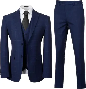 Men's Tuxedo Suits Slim Fit Plaid Suits for Men 3 Piece Suit Jacket Vest Pants Set for Wedding Prom