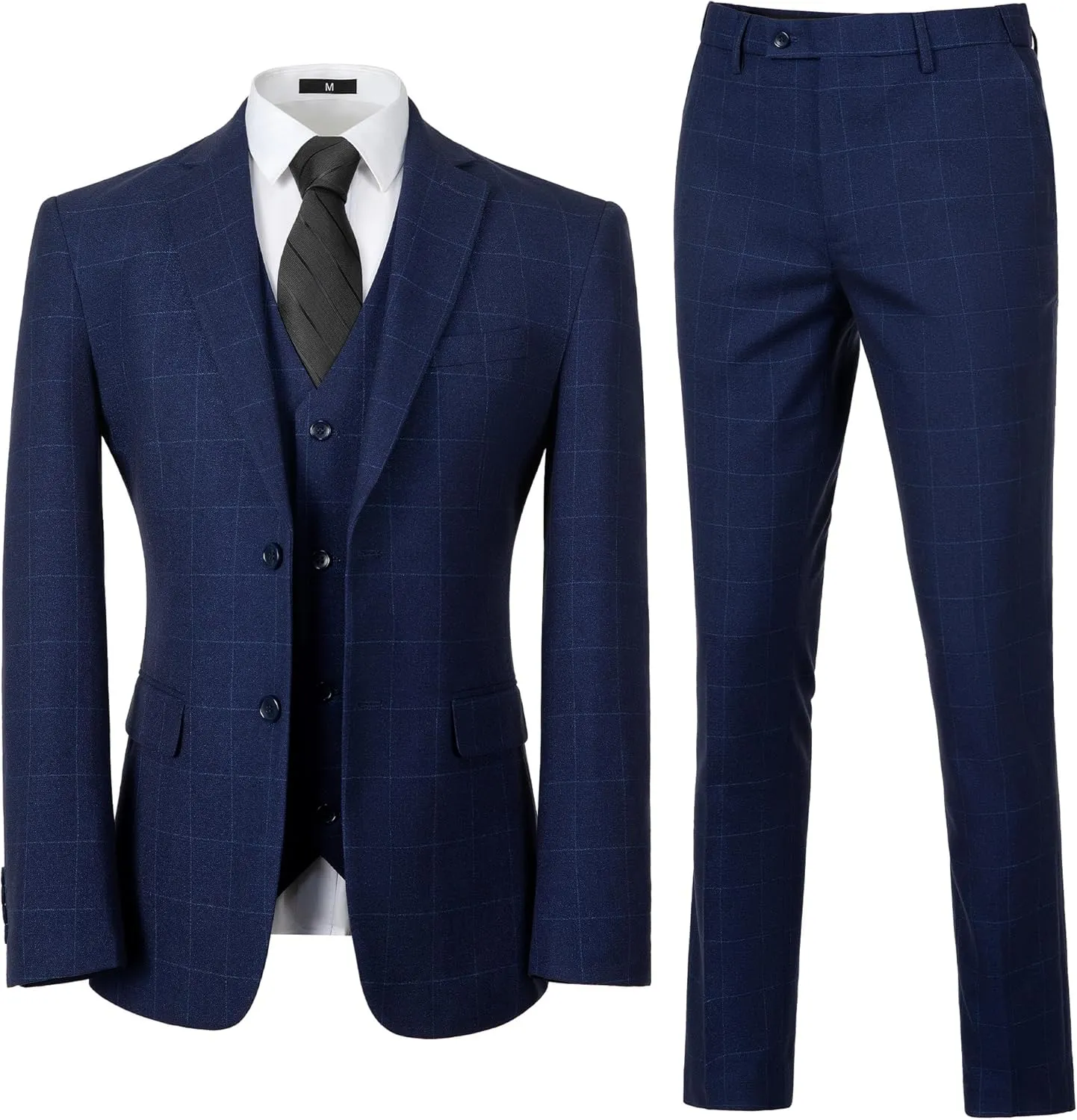 Men's Tuxedo Suits Slim Fit Plaid Suits for Men 3 Piece Suit Jacket Vest Pants Set for Wedding Prom