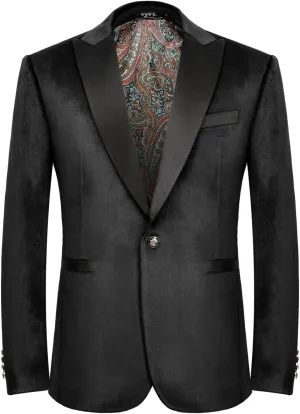 Men's Velvet Blazer One Button Casual Tuxedo for Men Blazer Lapel Prom Party Wedding Banquet