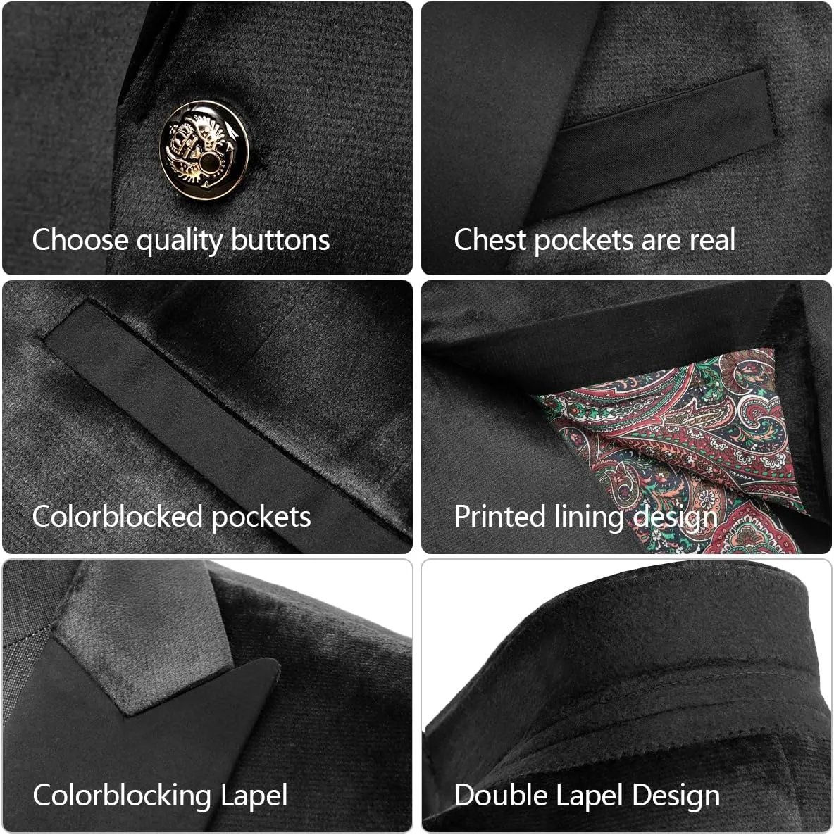 Men's Velvet Blazer One Button Casual Tuxedo for Men Blazer Lapel Prom Party Wedding Banquet