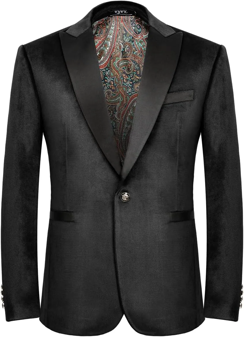 Men's Velvet Blazer One Button Casual Tuxedo for Men Blazer Lapel Prom Party Wedding Banquet