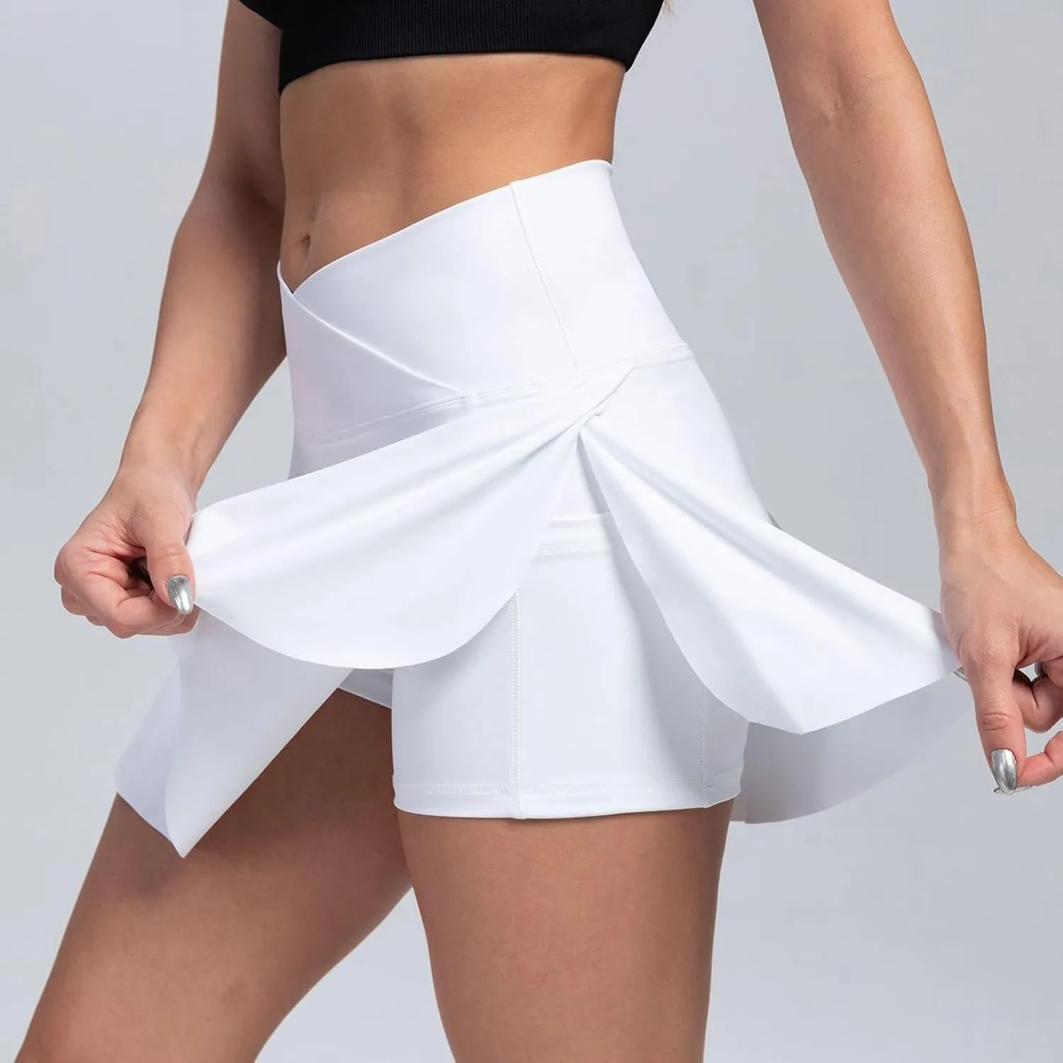 midelxp Golf Skorts for Women Cute Crossover Waisted Tennis Skorts with Pockets Summer Athletic Skorts with Shorts Underneath