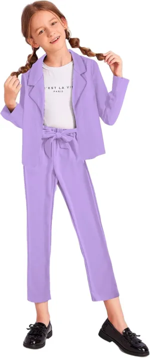 Milumia Girl's Two Piece Outfit Solid Open Front Blazer and Pants Set