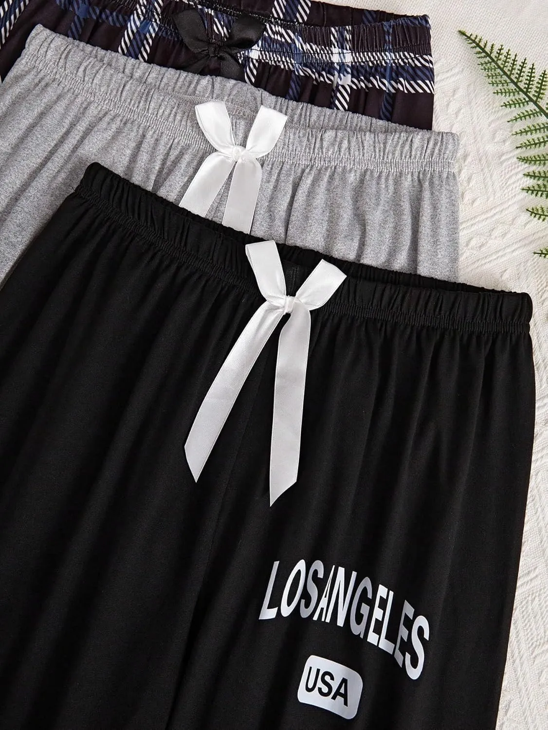 Milumia Women's 3 Pack Pajama Pants Plaid Letter Lounge Sleep Pj Pants Sleepwear