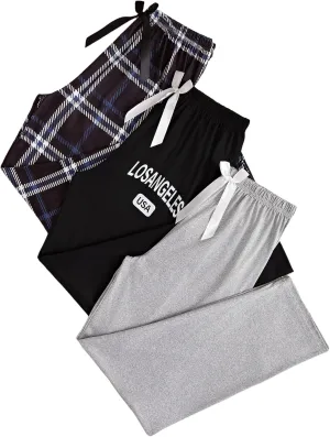 Milumia Women's 3 Pack Pajama Pants Plaid Letter Lounge Sleep Pj Pants Sleepwear