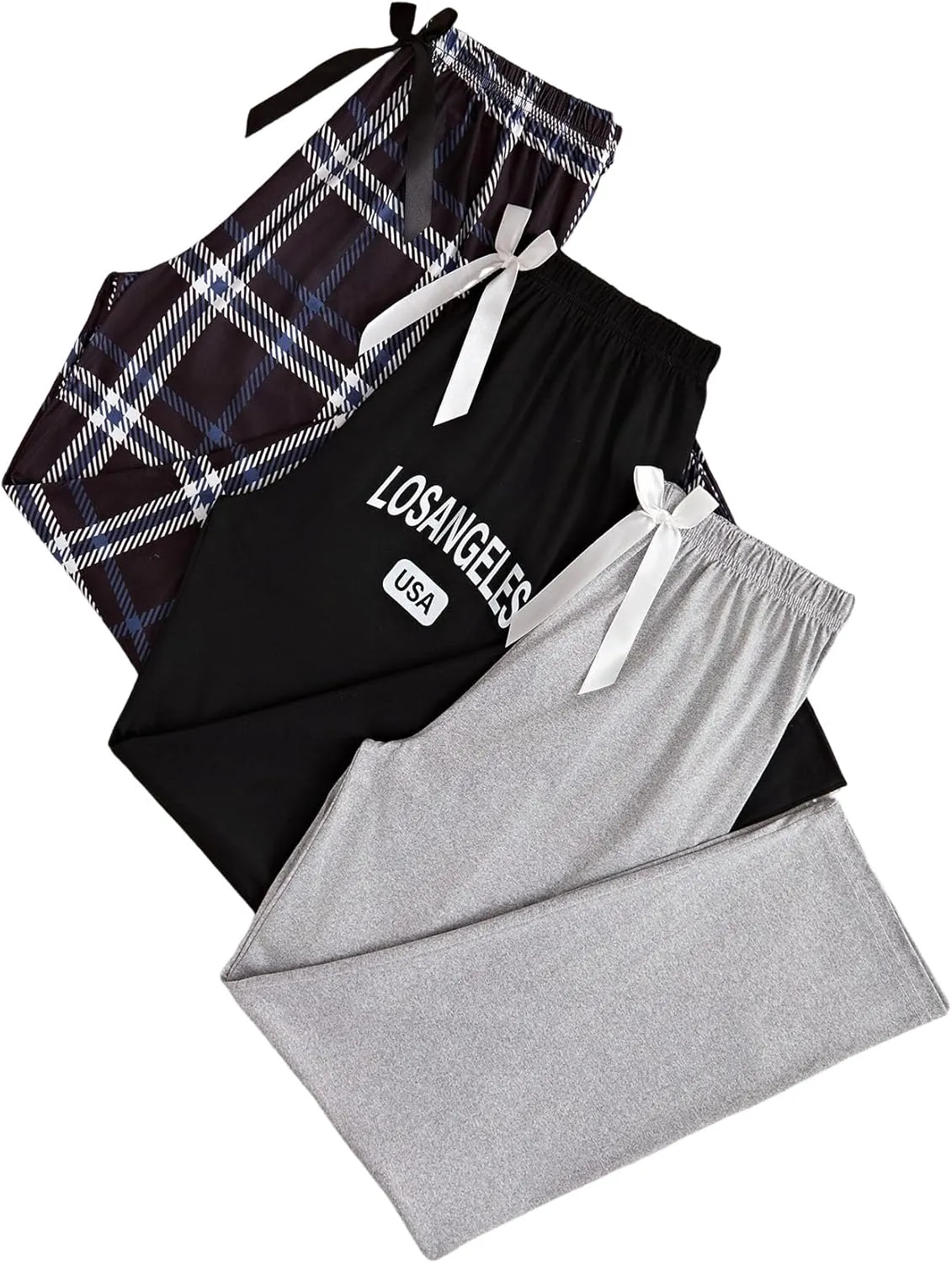 Milumia Women's 3 Pack Pajama Pants Plaid Letter Lounge Sleep Pj Pants Sleepwear