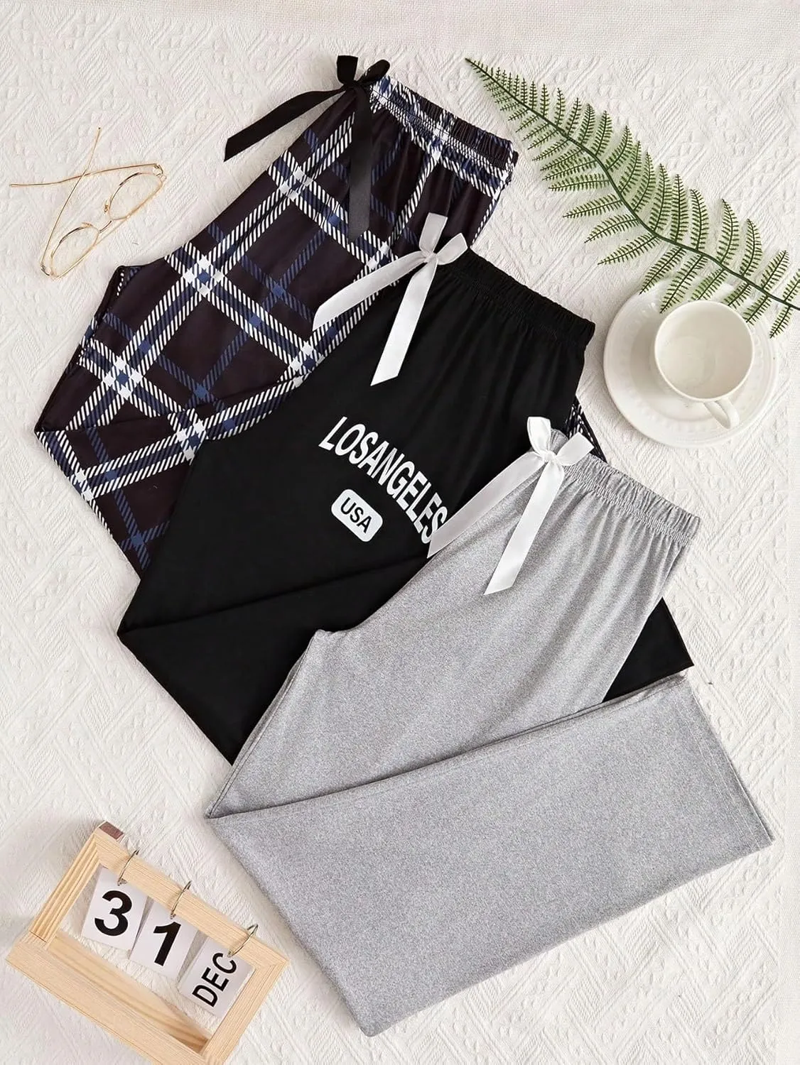 Milumia Women's 3 Pack Pajama Pants Plaid Letter Lounge Sleep Pj Pants Sleepwear