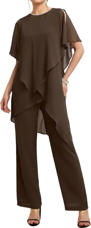 Mother of The Bride Pant Suits 2 Pieces Chiffon Womens Maxi Dress for Wedding