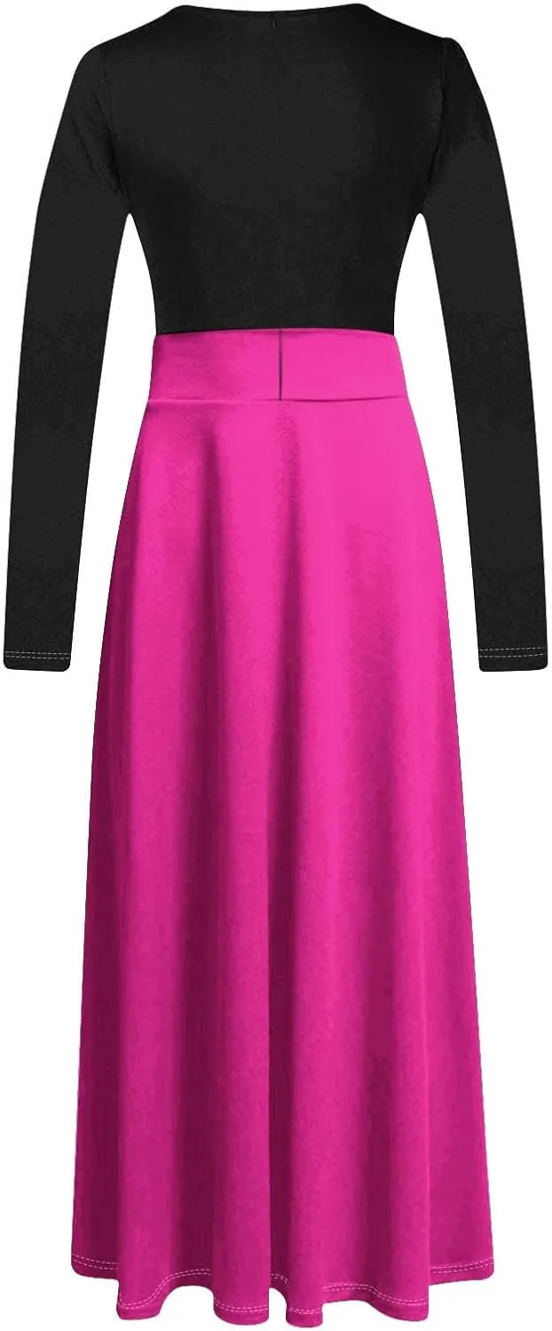 MRGIINRI Womens Long Sleeve Maxi Dress 2024 Fall Casual Crewneck Tunic Dresses Elegant High Waist Elastic Cocktail Party Gown