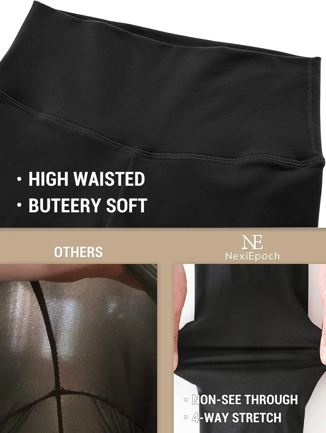 NexiEpoch 4 Pack Leggings for Women - High Waisted Tummy Control Soft Black Capri Yoga Pants with Pockets for Workout