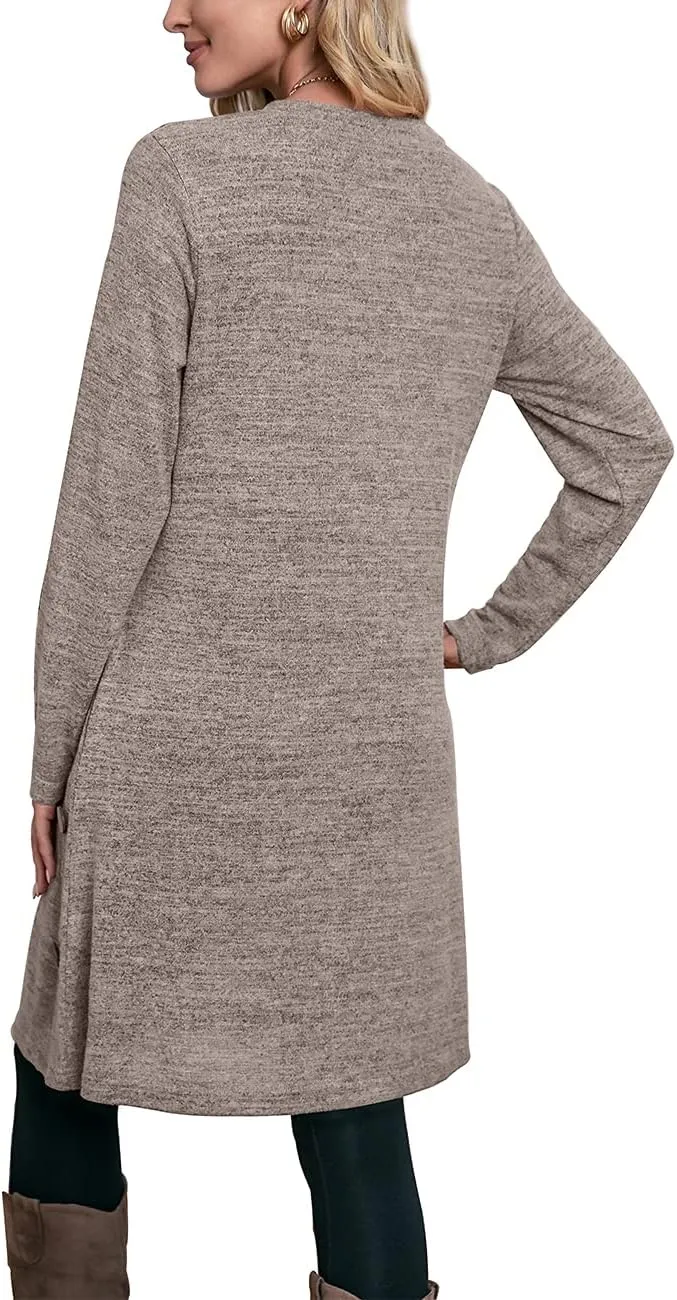OFEEFAN Womens Long Sleeve Tunic Dres Fall Outfits with Pockets Buttons