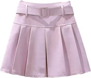 OFFSUM Womens Short Skirts - Mini Pleated Skirt Women Spring Summer High Waist Slim with Belt Korean Style Fashion Pa