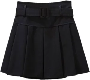 OFFSUM Womens Short Skirts - Mini Pleated Skirt Women Spring Summer High Waist Slim with Belt Korean Style Fashion Pa