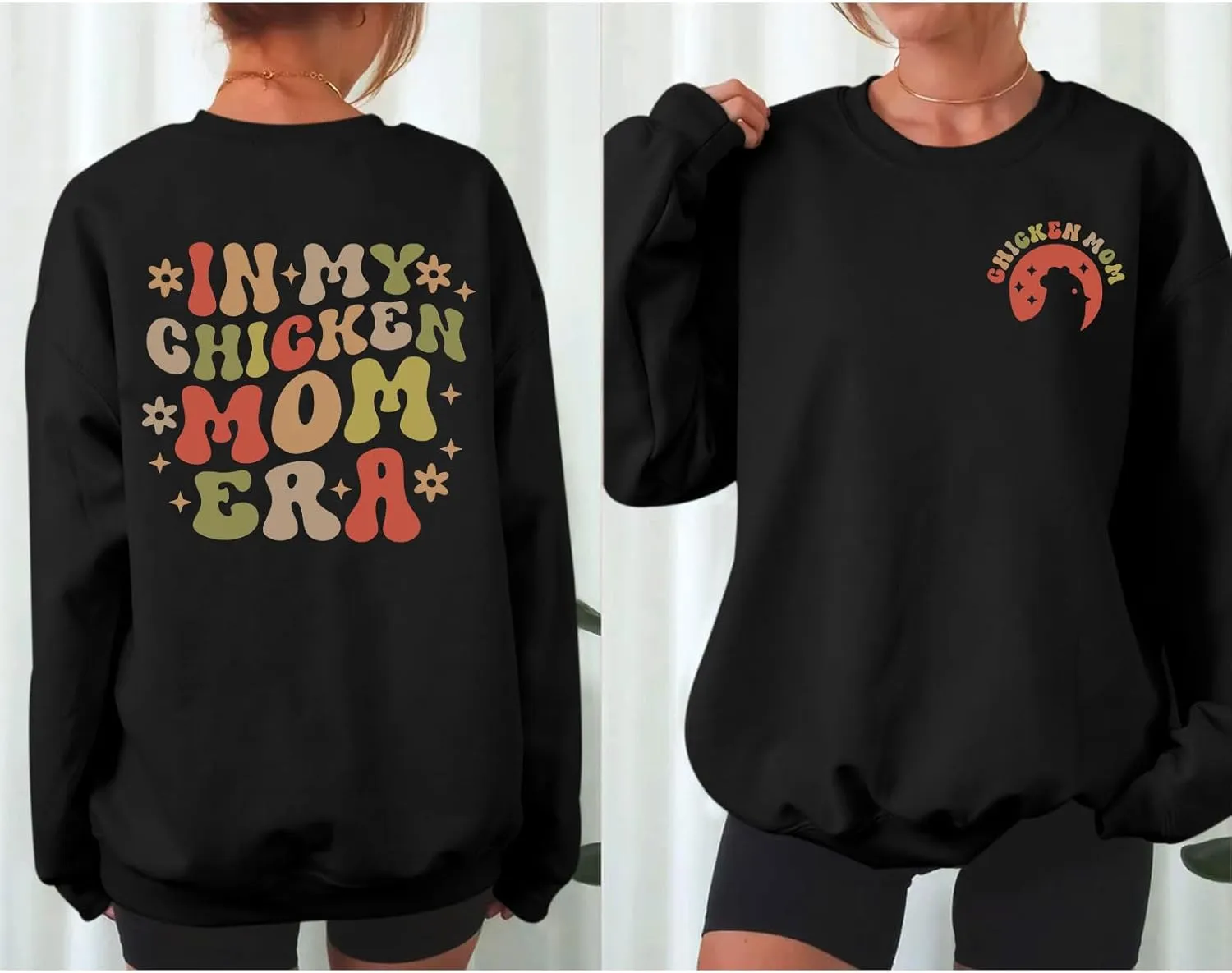 Oversized Chicken Sweatshirts for Women In My Chicken Mom Era Sweatshirt Cute Animal Graphic Mama Farm Country Hoodies