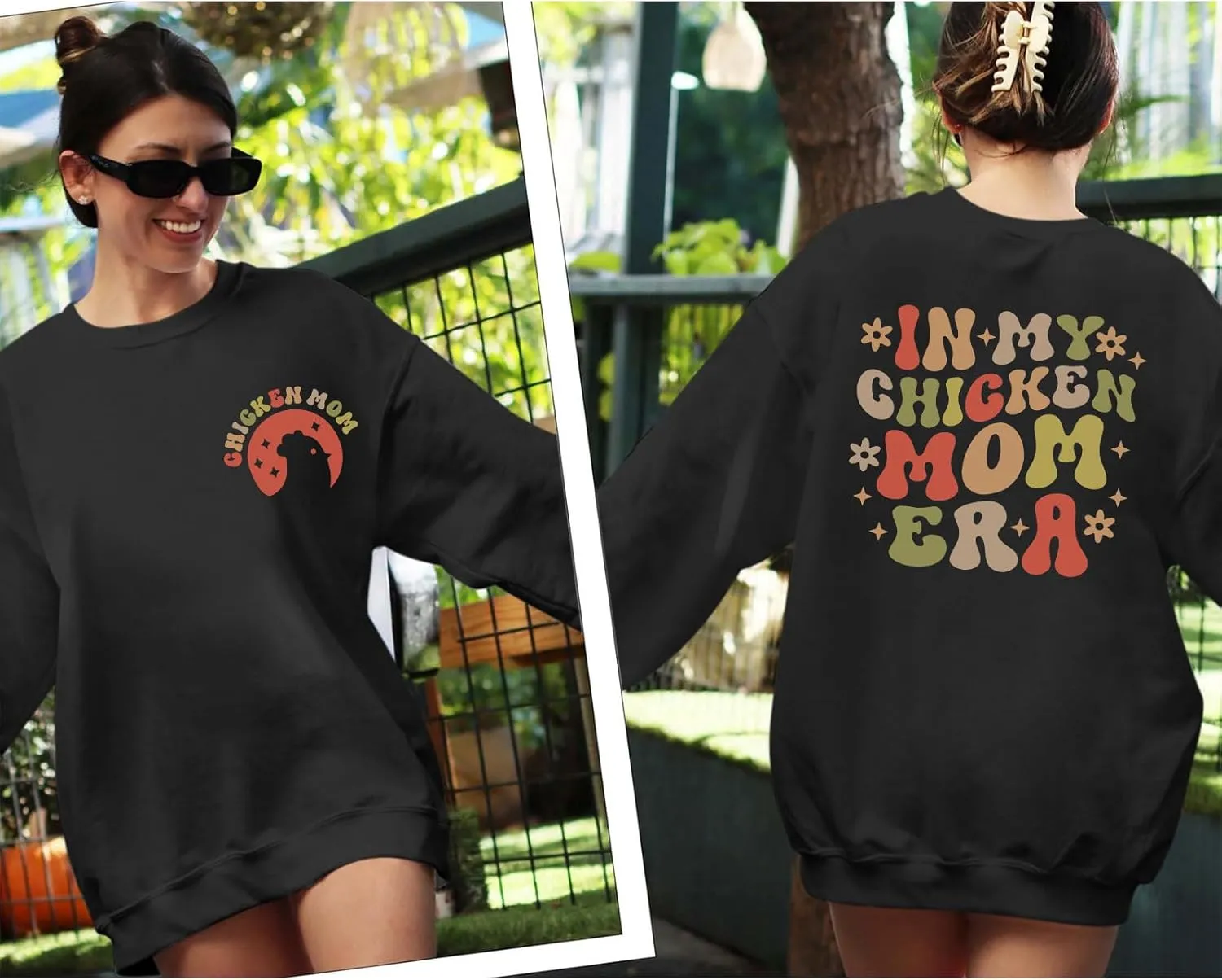 Oversized Chicken Sweatshirts for Women In My Chicken Mom Era Sweatshirt Cute Animal Graphic Mama Farm Country Hoodies