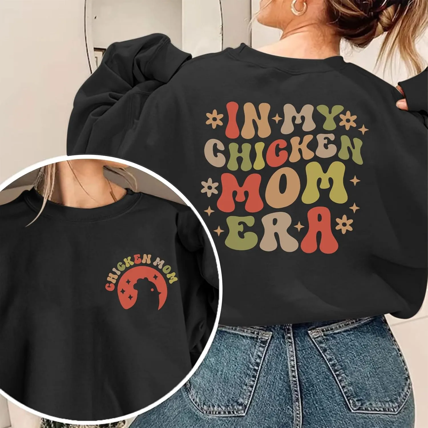 Oversized Chicken Sweatshirts for Women In My Chicken Mom Era Sweatshirt Cute Animal Graphic Mama Farm Country Hoodies