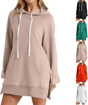Oversized Hoodie Dress Women, Hoodie Dress for Women with Pockets, Women's Casual Pullover Long Sleeve Split Hem