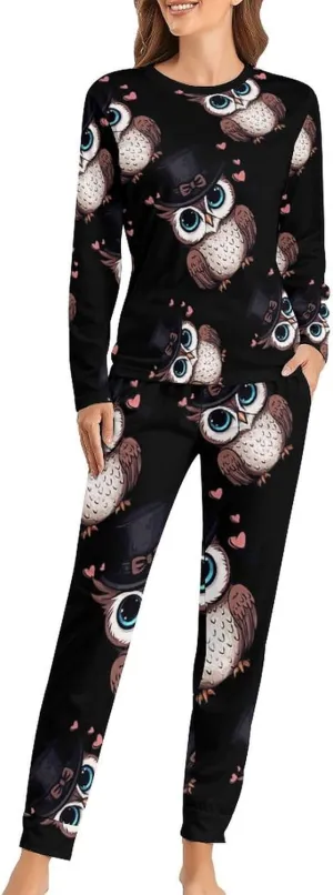 Owls Women's Pajama Set Long Sleeve Pj Sets Casual Two Piece Loungewear Soft Sleepwear