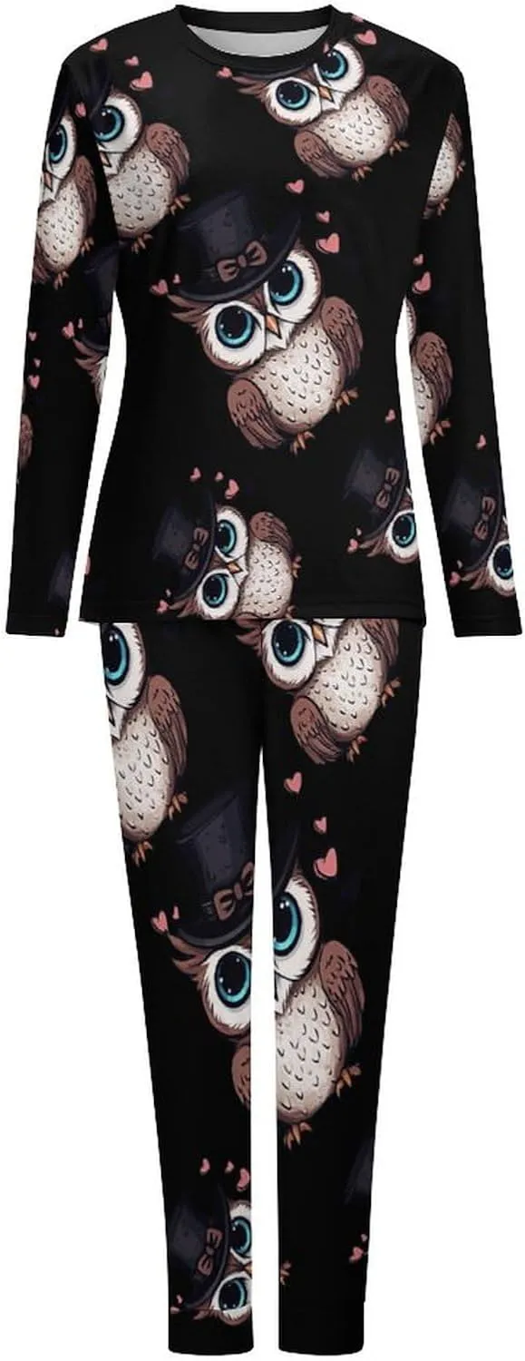 Owls Women's Pajama Set Long Sleeve Pj Sets Casual Two Piece Loungewear Soft Sleepwear