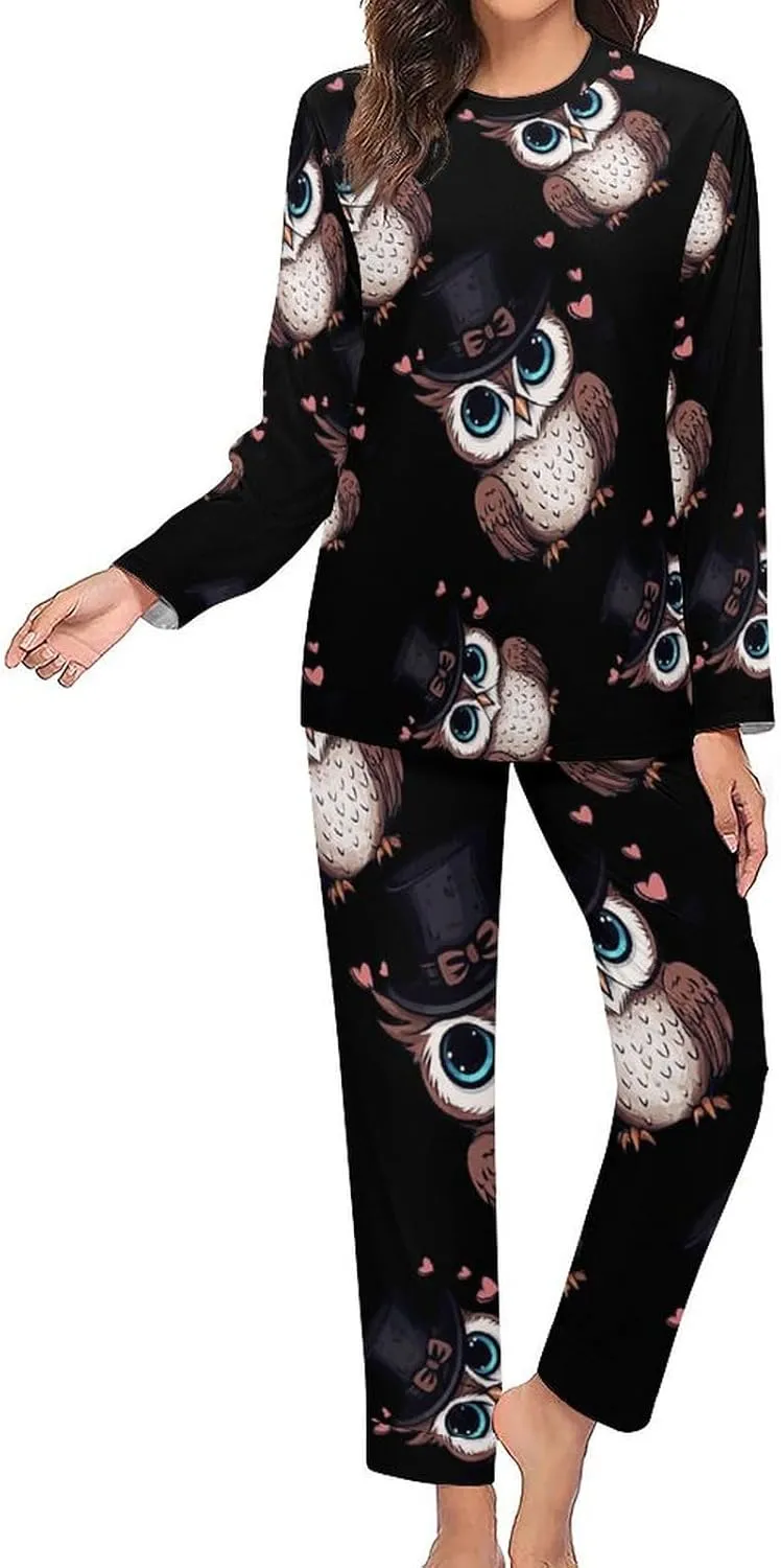 Owls Women's Pajama Set Long Sleeve Pj Sets Casual Two Piece Loungewear Soft Sleepwear