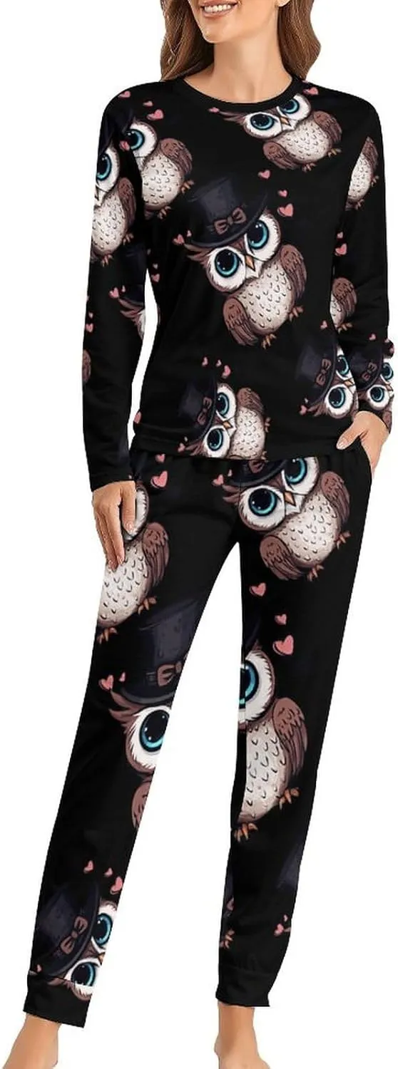 Owls Women's Pajama Set Long Sleeve Pj Sets Casual Two Piece Loungewear Soft Sleepwear