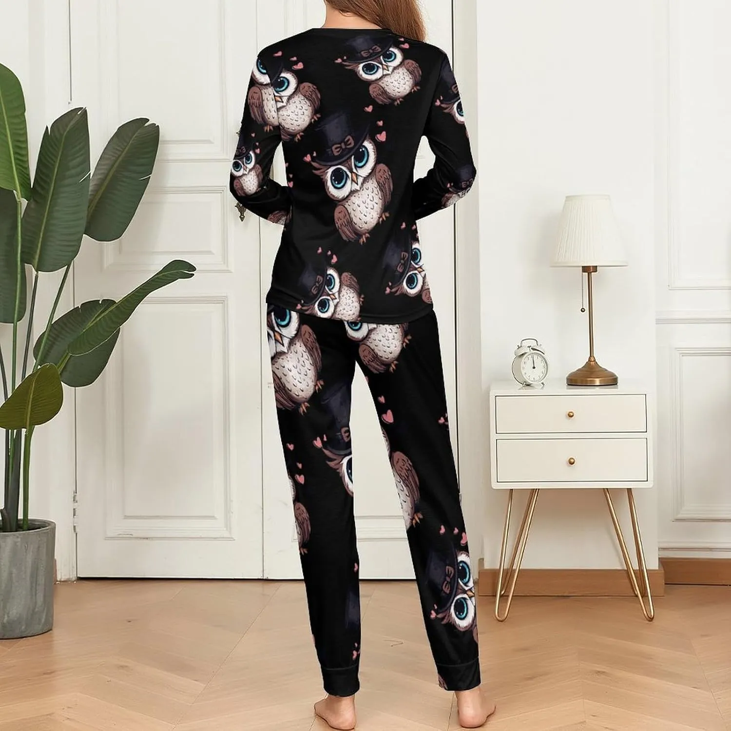 Owls Women's Pajama Set Long Sleeve Pj Sets Casual Two Piece Loungewear Soft Sleepwear