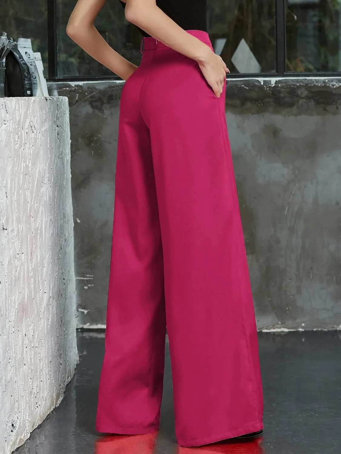 Pants for Women - Zip Back Wide Leg Pants (Color : Hot Pink, Size : Medium)
